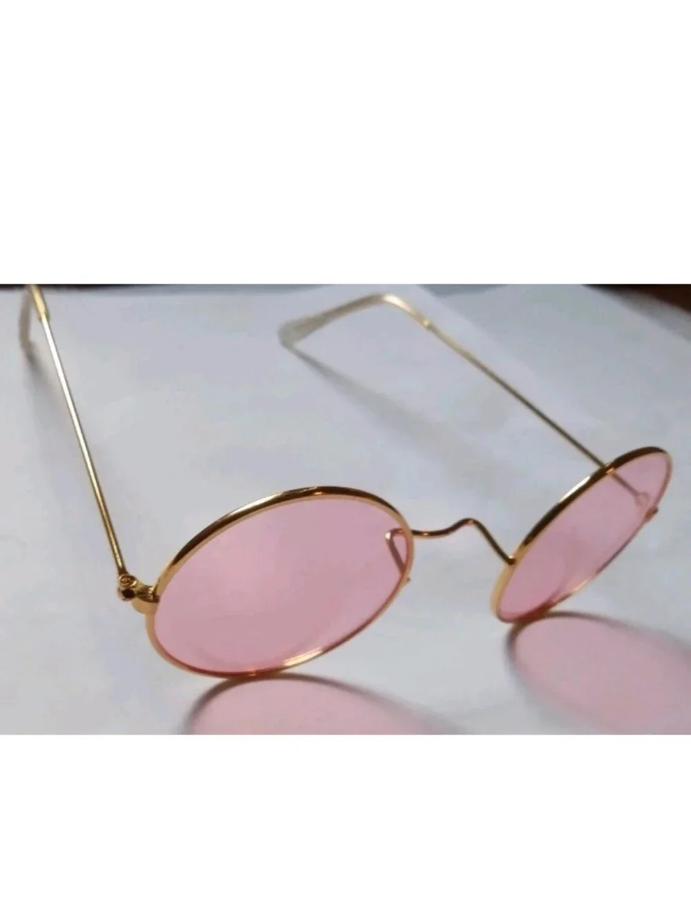 Women's Round Sunglasses Gold Metal Frame Pink Tinted Plastic Lenses Solid